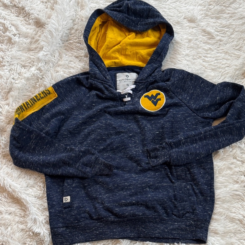 Colosseum West Virginia WVU Heathered Navy Laced Neck Hoodie Mountaineers
